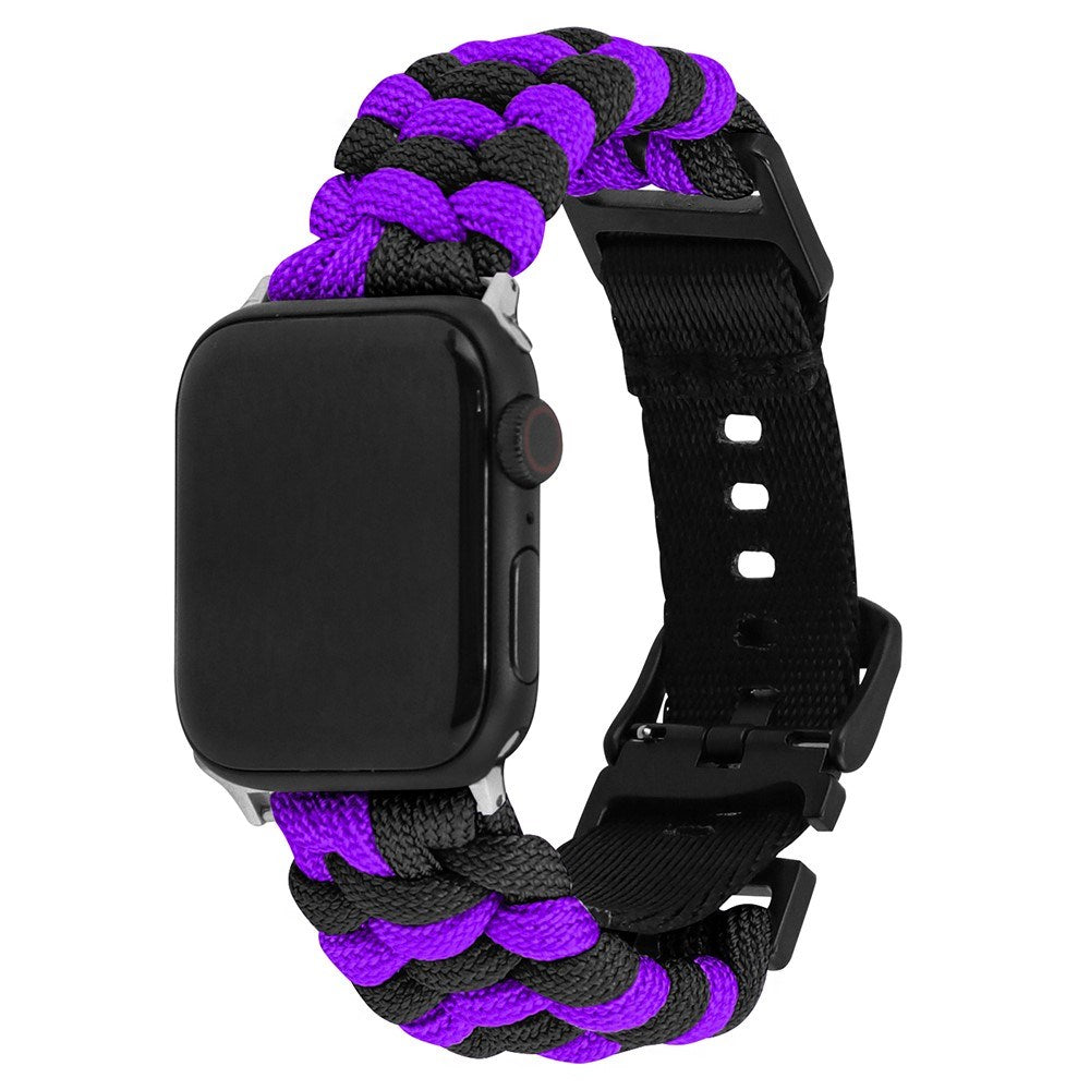 Apple Watch (42/44/SE/45/46/49mm) EIDERWOOD Flettet Nylon Urrem - Lilla / Sort