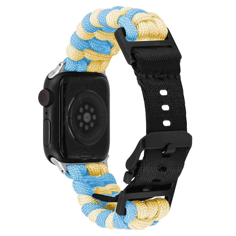 Apple Watch (42/44/SE/45/46/49mm) EIDERWOOD Flettet Nylon Urrem - Blå / Gul