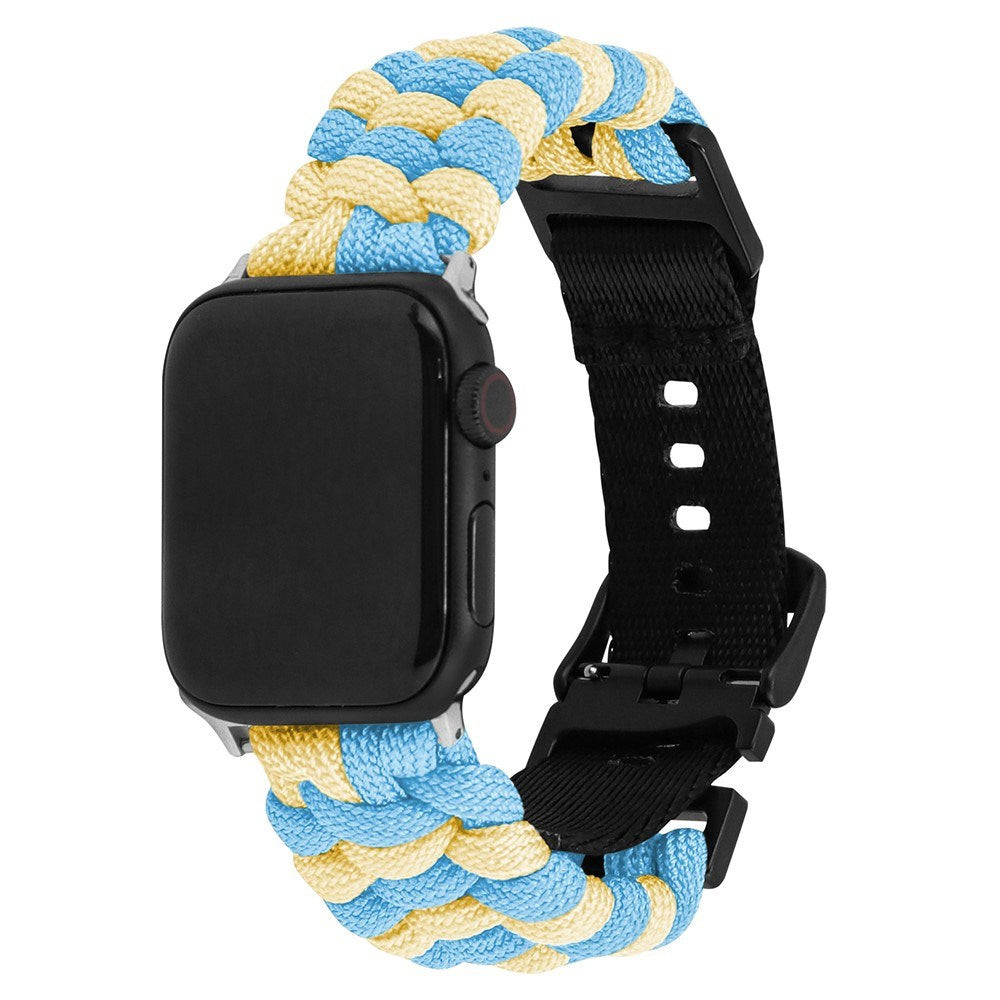 Apple Watch (42/44/SE/45/46/49mm) EIDERWOOD Flettet Nylon Urrem - Blå / Gul