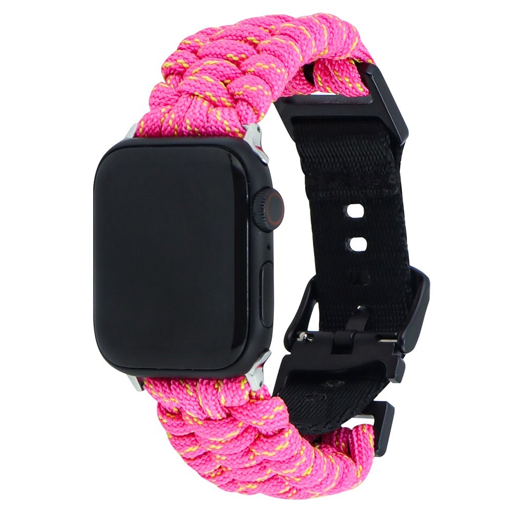 Apple Watch (42/44/SE/45/46/49mm) EIDERWOOD Flettet Nylon Urrem - Gul / Lyserød