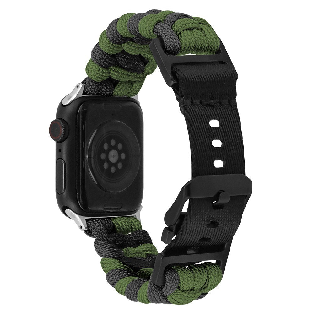 Apple Watch (42/44/SE/45/46/49mm) EIDERWOOD Flettet Nylon Urrem - Grøn / Sort