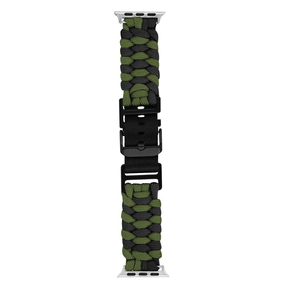 Apple Watch (42/44/SE/45/46/49mm) EIDERWOOD Flettet Nylon Urrem - Grøn / Sort
