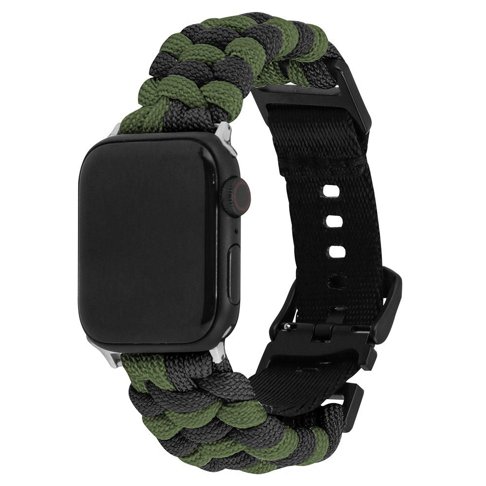 Apple Watch (42/44/SE/45/46/49mm) EIDERWOOD Flettet Nylon Urrem - Grøn / Sort