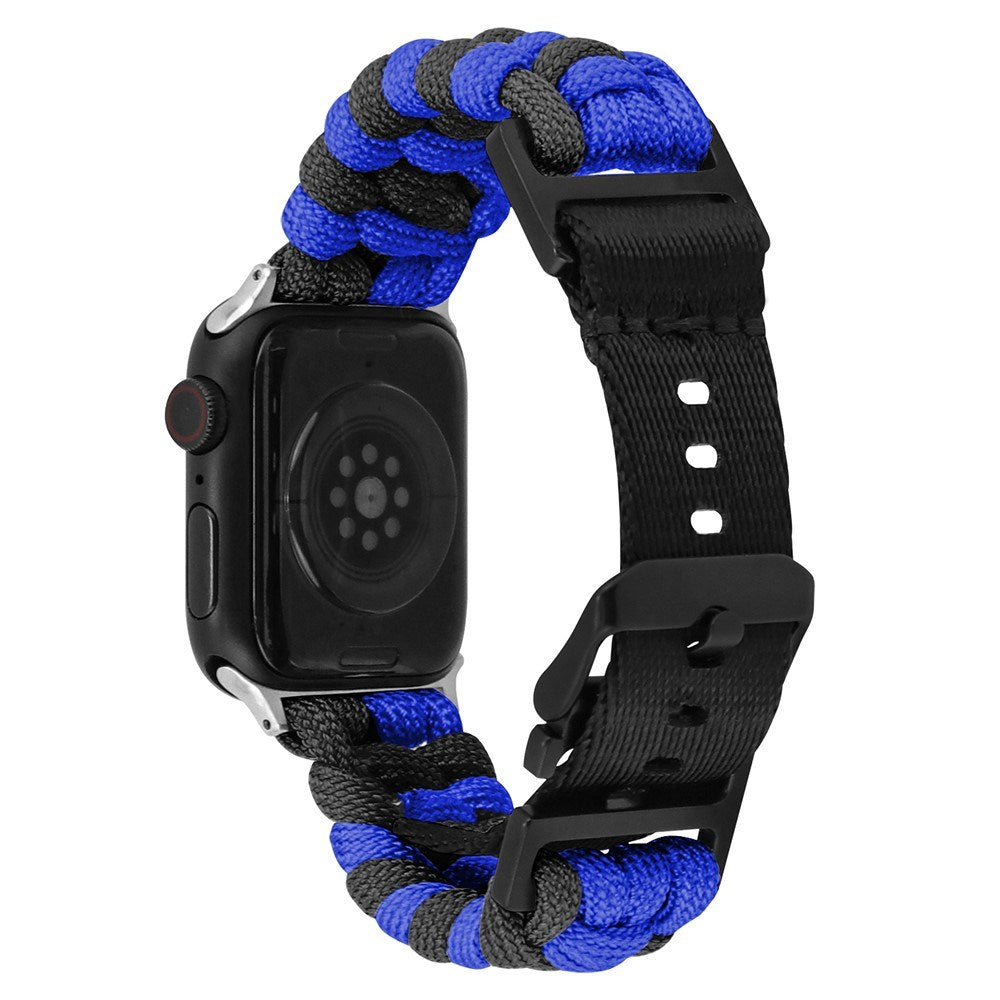 Apple Watch (42/44/SE/45/46/49mm) EIDERWOOD Flettet Nylon Urrem - Blå / Sort