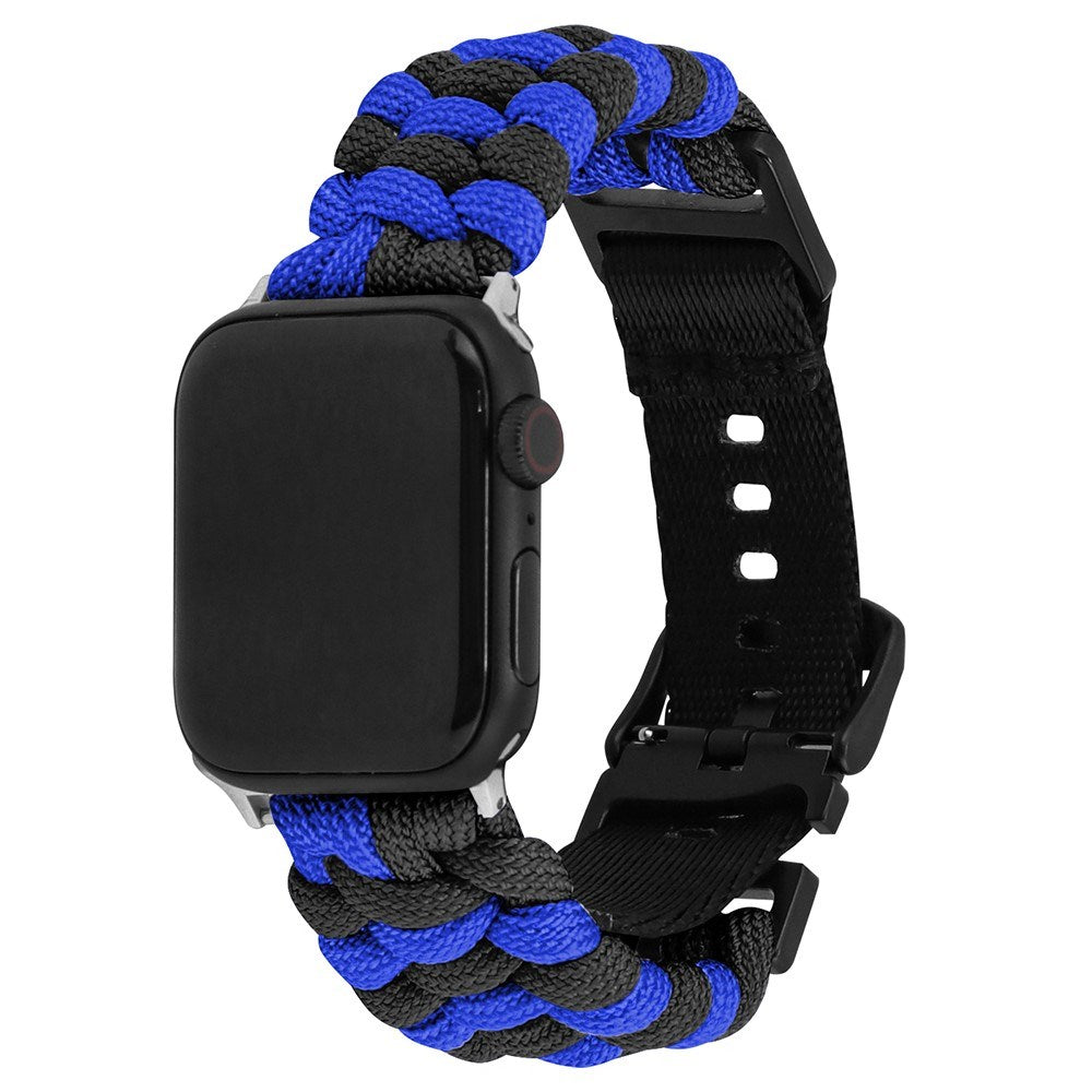 Apple Watch (42/44/SE/45/46/49mm) EIDERWOOD Flettet Nylon Urrem - Blå / Sort