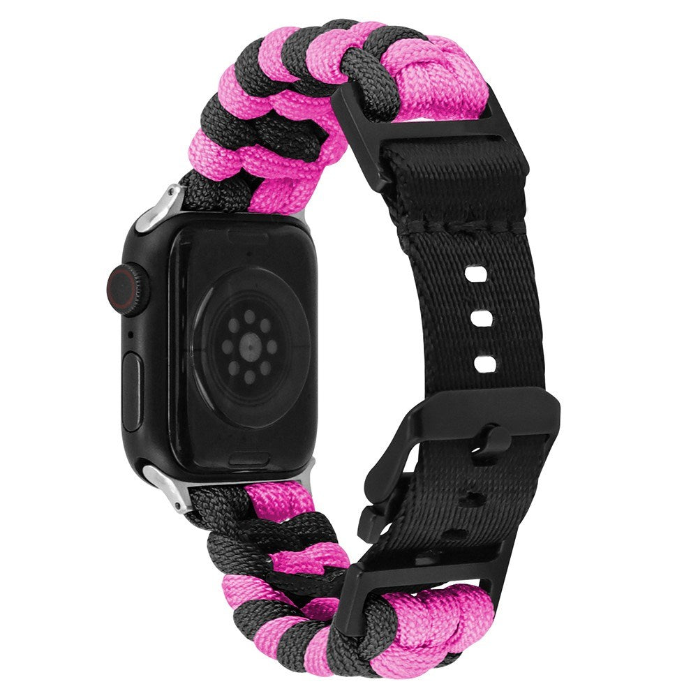 Apple Watch (42/44/SE/45/46/49mm) EIDERWOOD Flettet Nylon Urrem - Sort / Lyserød