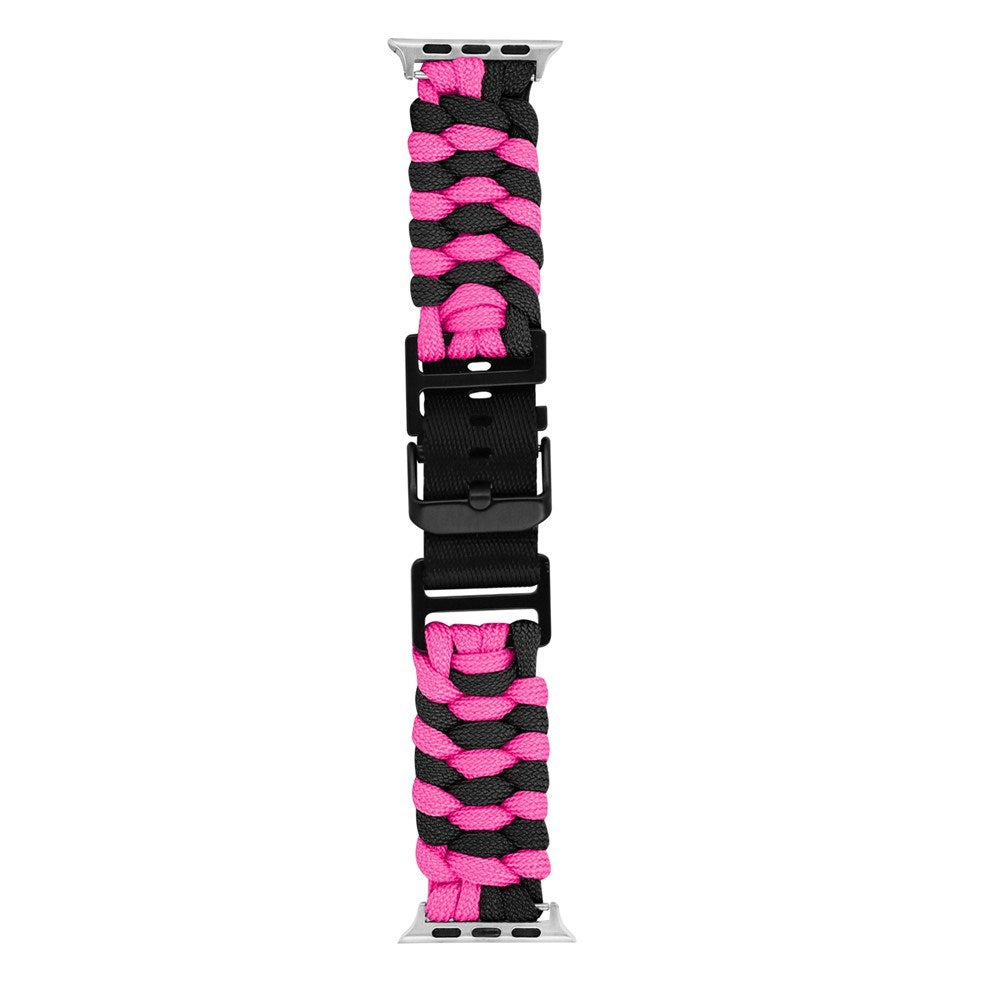 Apple Watch (42/44/SE/45/46/49mm) EIDERWOOD Flettet Nylon Urrem - Sort / Lyserød