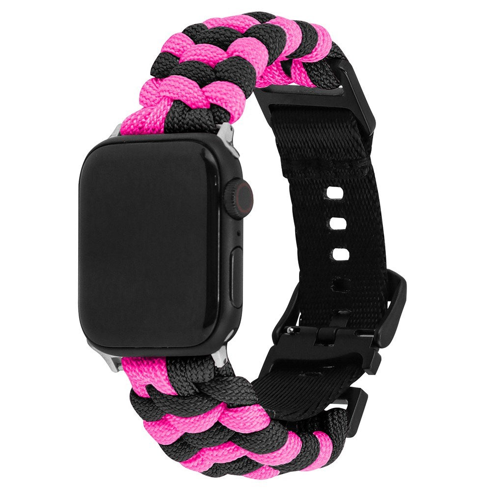 Apple Watch (42/44/SE/45/46/49mm) EIDERWOOD Flettet Nylon Urrem - Sort / Lyserød