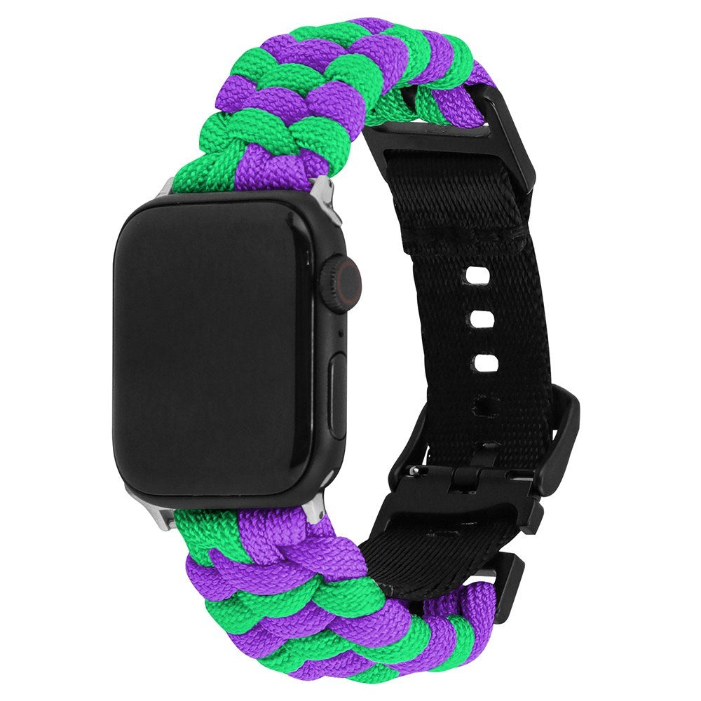 Apple Watch (42/44/SE/45/46/49mm) EIDERWOOD Flettet Nylon Urrem - Lilla / Grøn