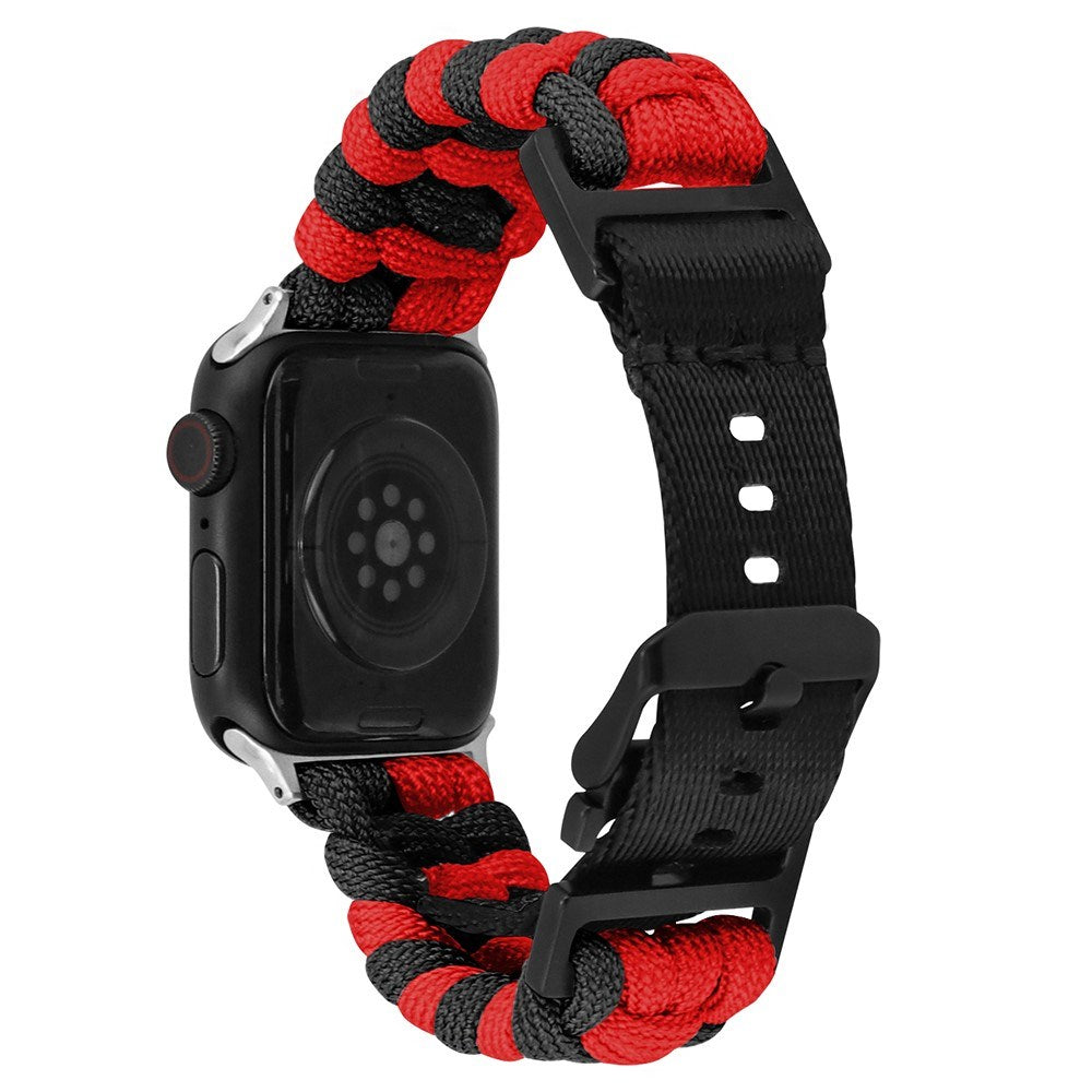 Apple Watch (42/44/SE/45/46/49mm) EIDERWOOD Flettet Nylon Urrem - Rød / Sort