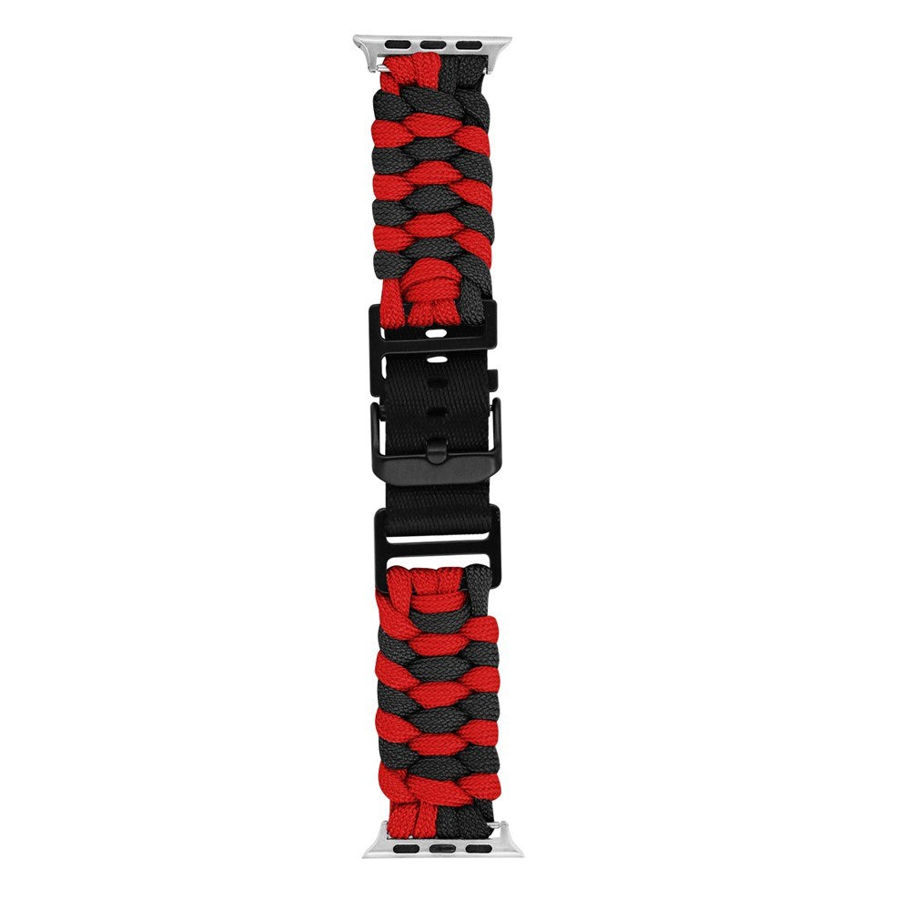 Apple Watch (42/44/SE/45/46/49mm) EIDERWOOD Flettet Nylon Urrem - Rød / Sort