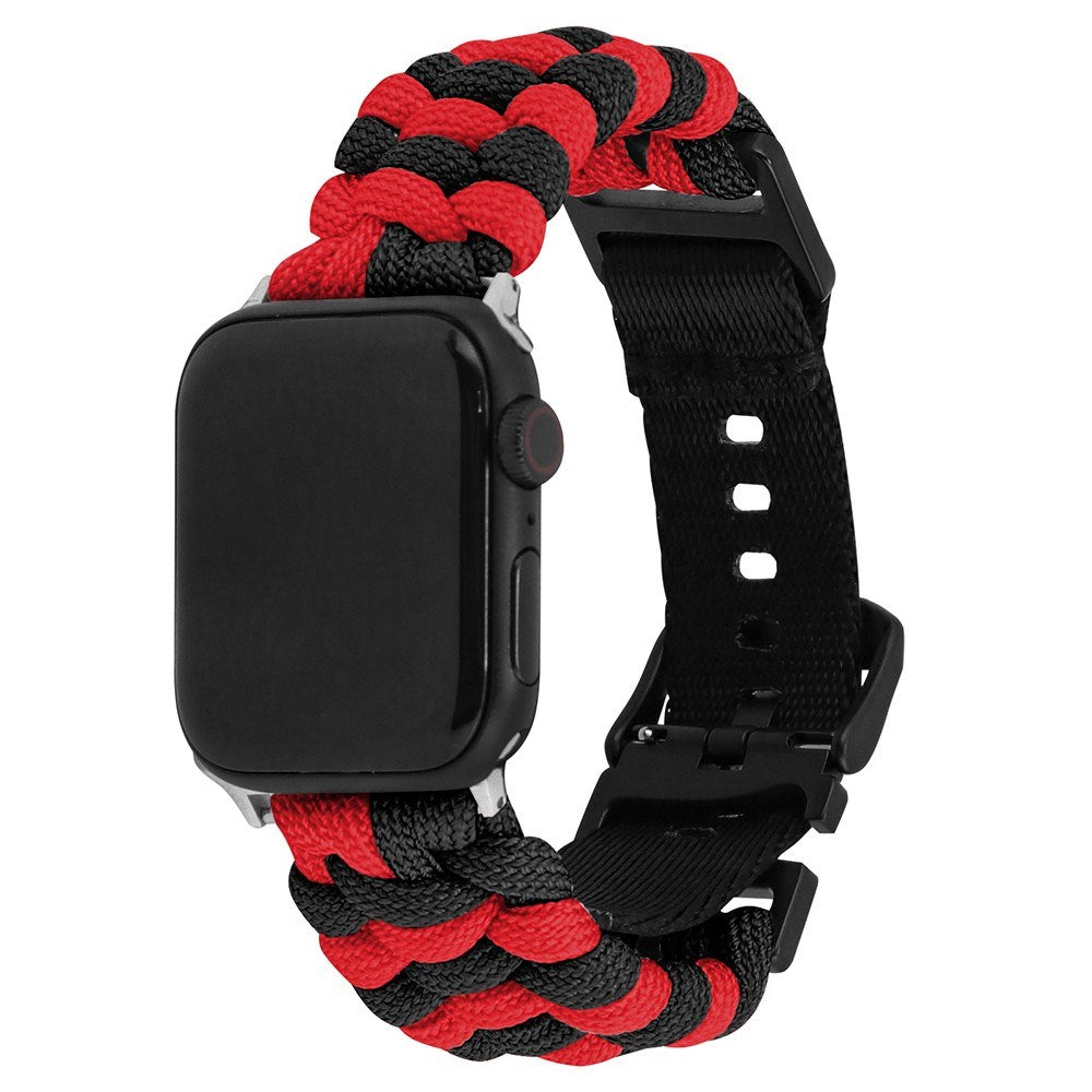 Apple Watch (42/44/SE/45/46/49mm) EIDERWOOD Flettet Nylon Urrem - Rød / Sort