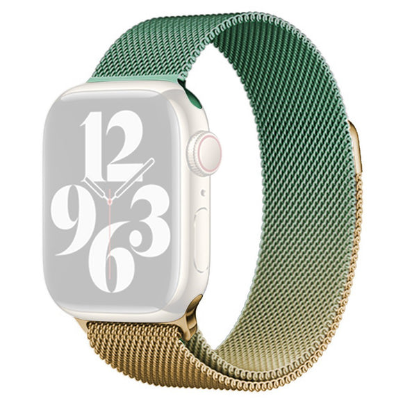 Apple Watch (38/40/SE/41/42mm) Gradient Magnetisk Stål Rem - Guld / Grøn