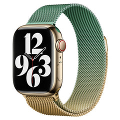 Apple Watch (38/40/SE/41/42mm) Gradient Magnetisk Stål Rem - Guld / Grøn