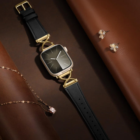 Apple Watch (38/40/SE/41/42mm) Klassisk Kunst Læder Rem - Sort