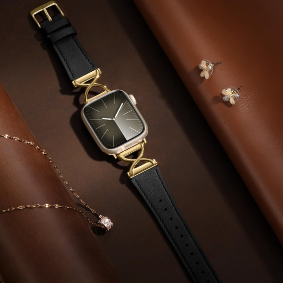 Apple Watch (38/40/SE/41/42mm) Klassisk Kunst Læder Rem - Sort