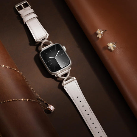 Apple Watch (38/40/SE/41/42mm) Klassisk Kunst Læder Rem - Hvid