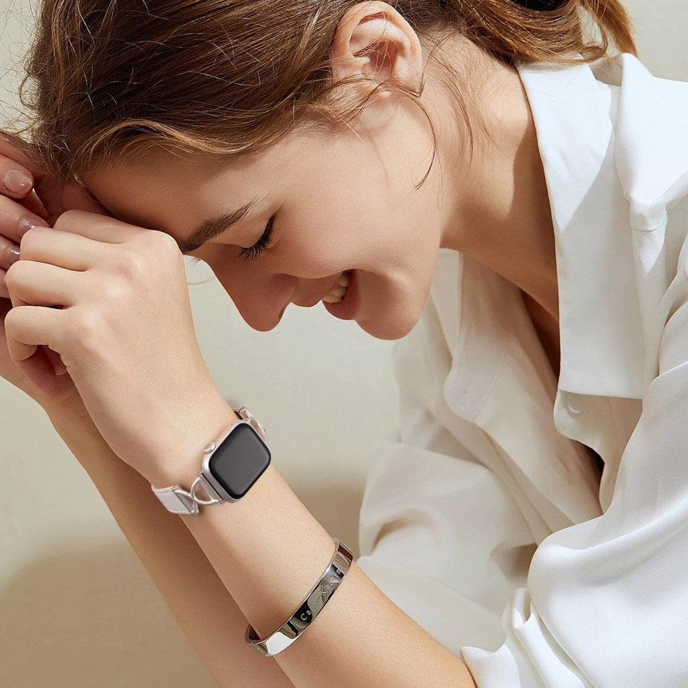 Apple Watch (38/40/SE/41/42mm) Klassisk Kunst Læder Rem - Hvid