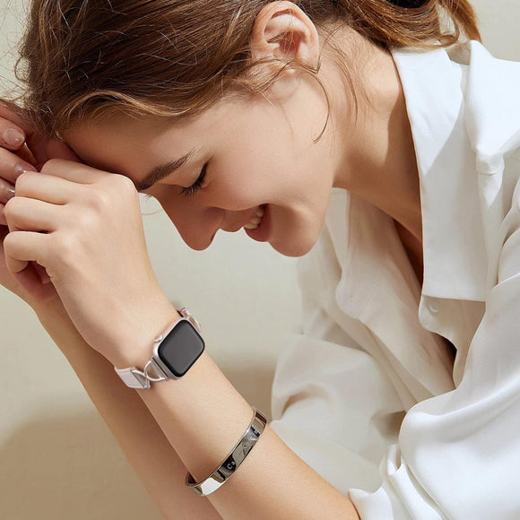 Apple Watch (38/40/SE/41/42mm) Klassisk Kunst Læder Rem - Hvid
