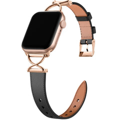 Apple Watch (38/40/SE/41/42mm) Klassisk Kunst Læder Rem - Sort / Rose Gold