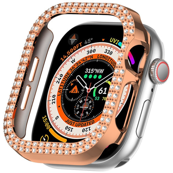 Apple Watch 11 / 10 (42mm) Hårdt Plastik Cover - Rose Gold / Rhinsten
