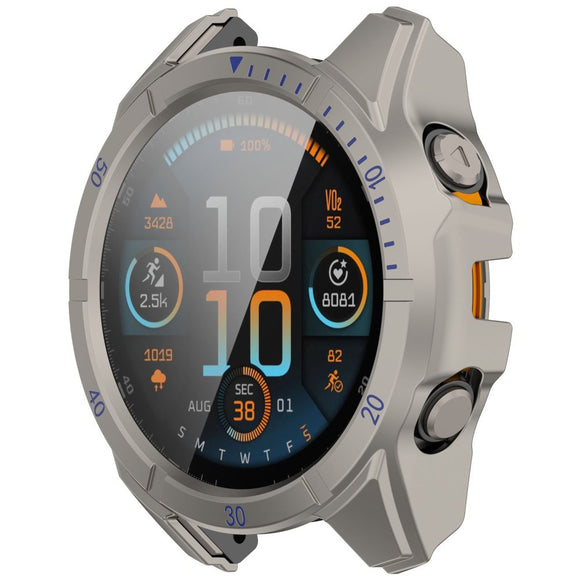 Garmin Tactix 8 AMOLED (47mm) Hårdt Plastik Cover m. Beskyttelsesglas - Titanium / Blå