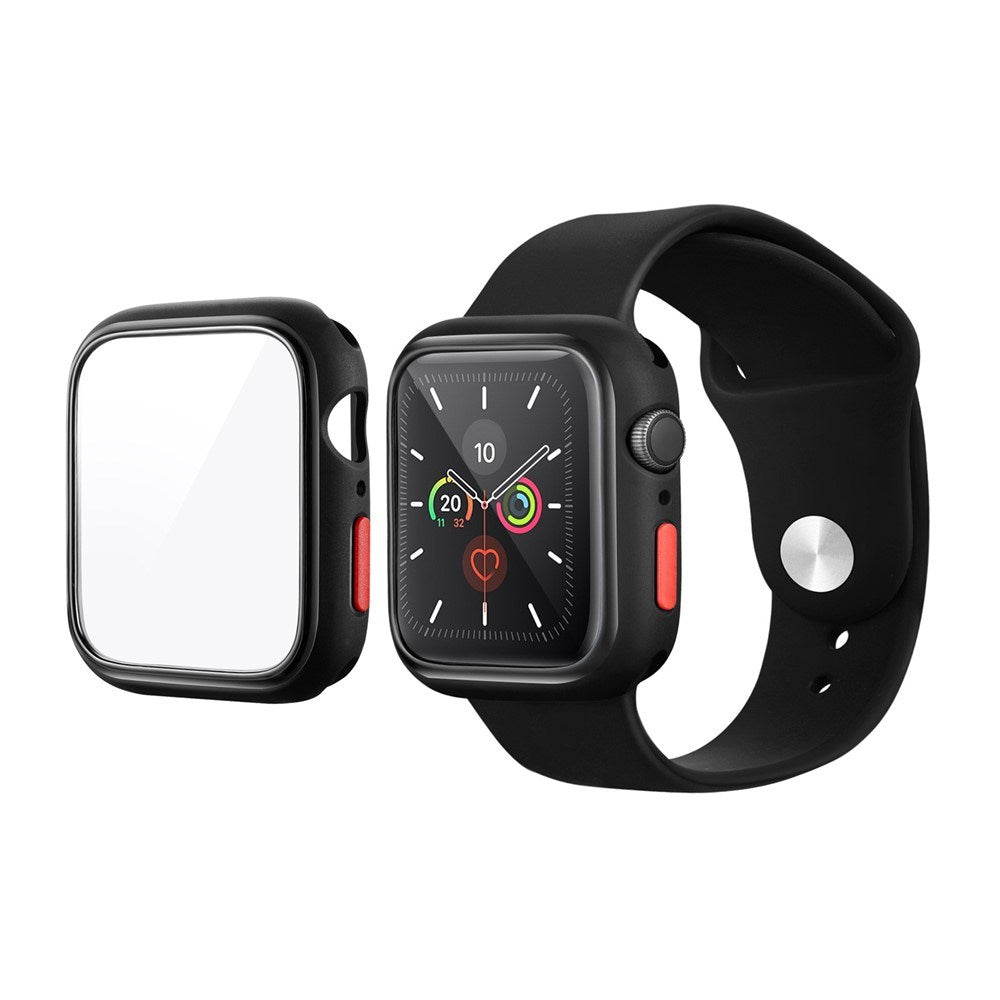 Apple Watch SE / 6 / 5 / 4 (44mm) Fleksibelt Plast Cover m. Hærdet Skærmbeskyttelsesglas - Sort