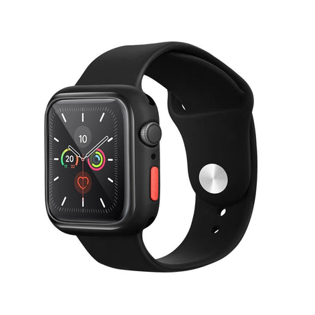 Apple Watch SE / 6 / 5 / 4 (44mm) Fleksibelt Plast Cover m. Hærdet Skærmbeskyttelsesglas - Sort