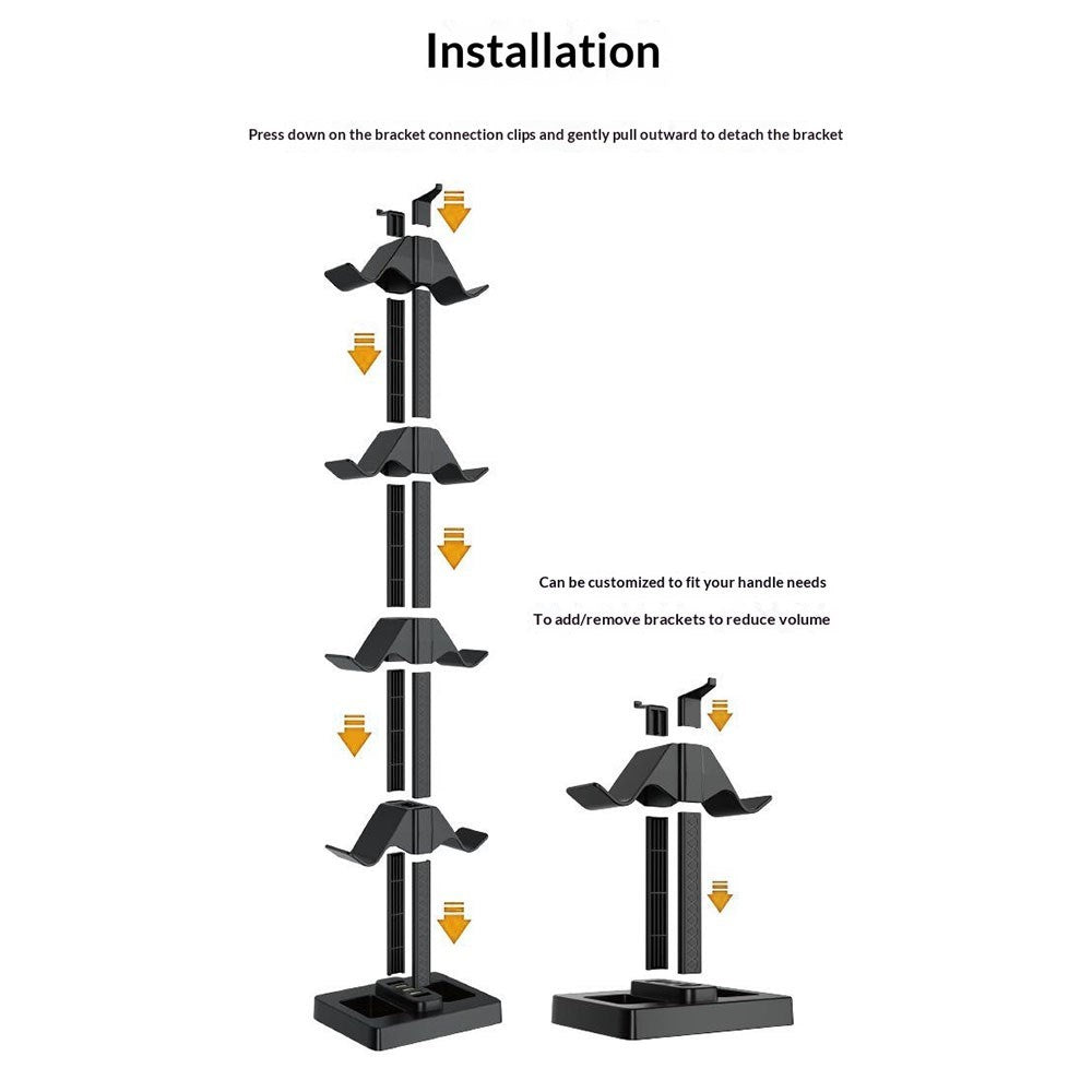 Universal Holder til 8 x Spillekonsoller m. 3 x USB-A - Sort