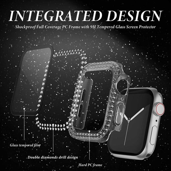 Apple Watch (44mm) Hårdt Plast Case m. Indbygget Skærmbeskyttelse - Gennemsigtig & Rhinsten