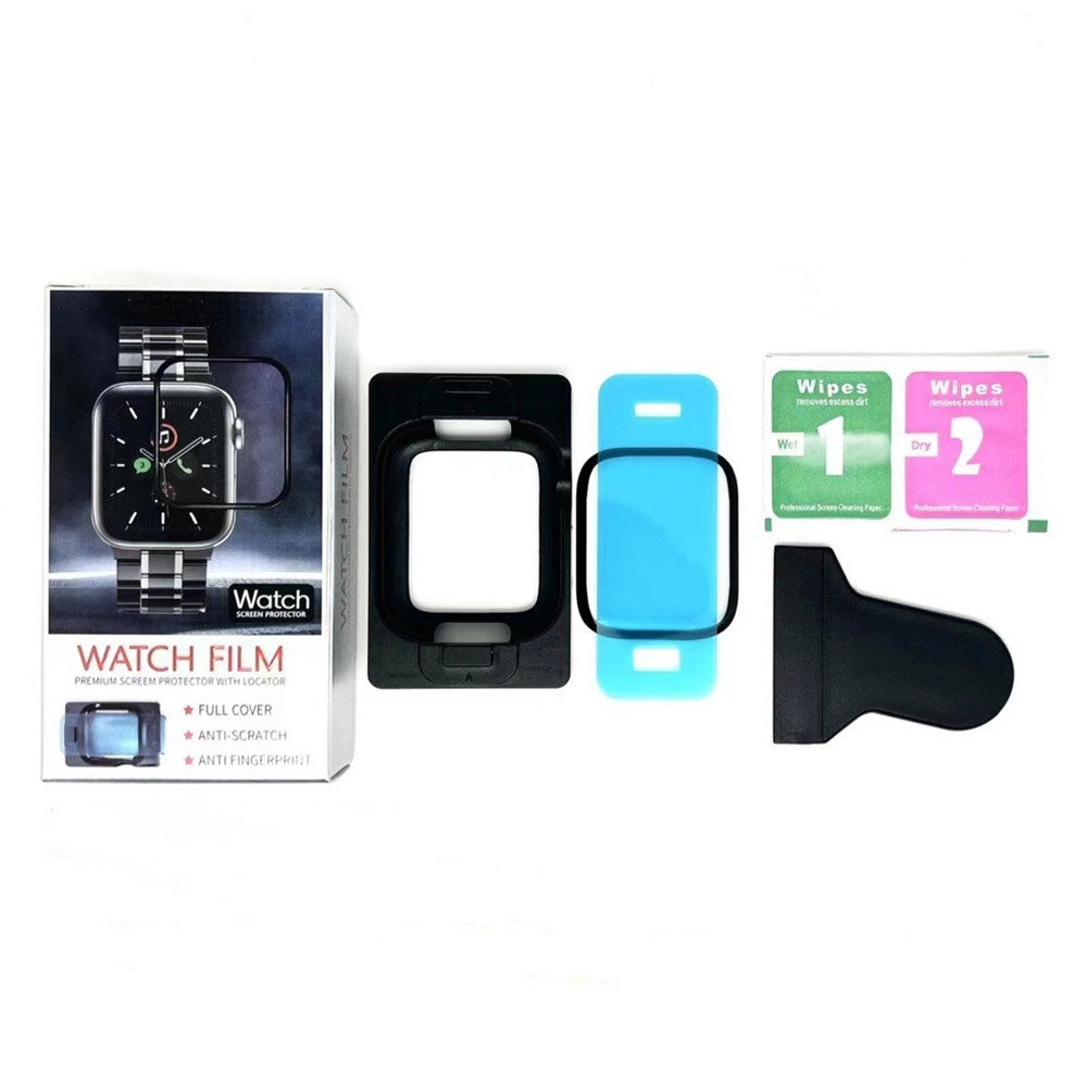 Apple Watch SE / 6 / 5 / 4 (44mm) Full Fit Beskyttelsesfilm m. Installationsværktøj - Gennemsigtig / Sort