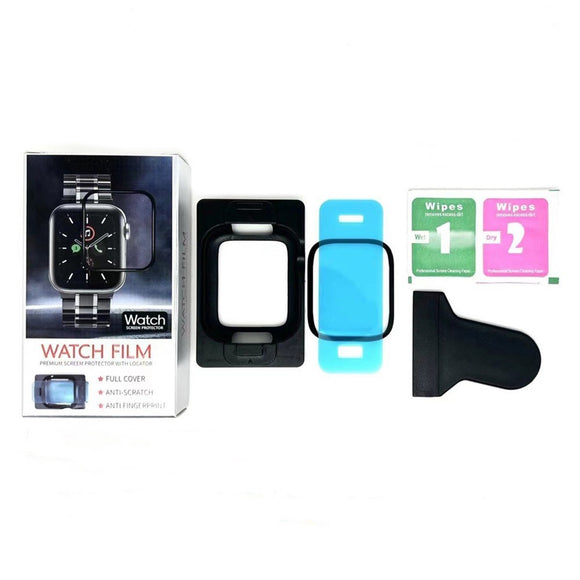 Apple Watch SE / 6 / 5 / 4 (44mm) Full Fit Beskyttelsesfilm m. Installationsværktøj - Gennemsigtig / Sort