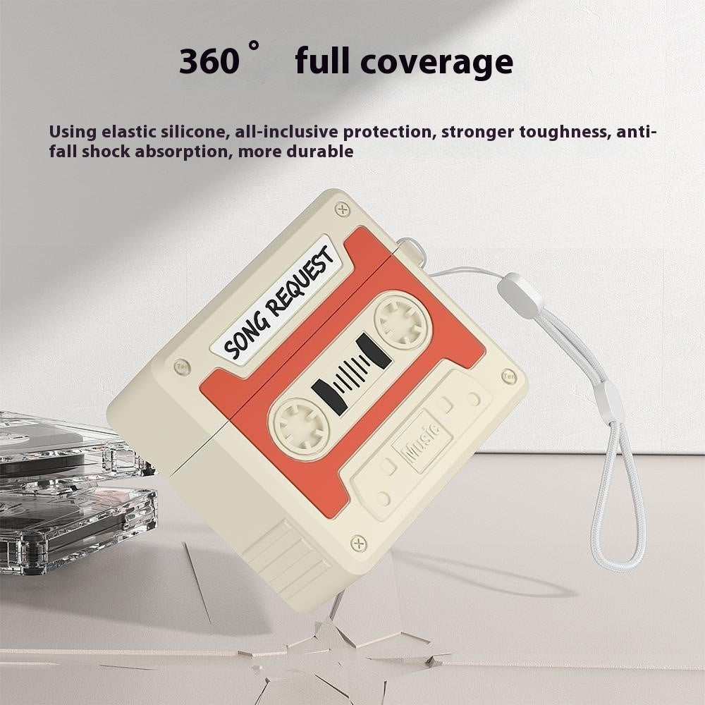 Airpods 4 Retro Kassettebånd Afspiller Silikone Cover - Orange/Beige
