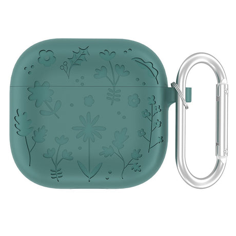 Apple AirPods (4. gen.) Silikone Cover m. Karabinhage og Blomsterdesign - Mørkegrøn