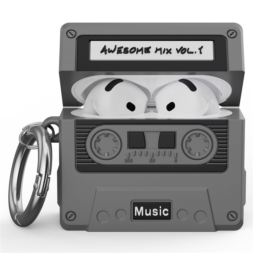 Apple AirPods (4. Gen.) Silikone Cover m. Kassettebånd Design - Grå