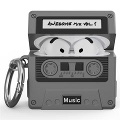 Apple AirPods (4. Gen.) Silikone Cover m. Kassettebånd Design - Grå