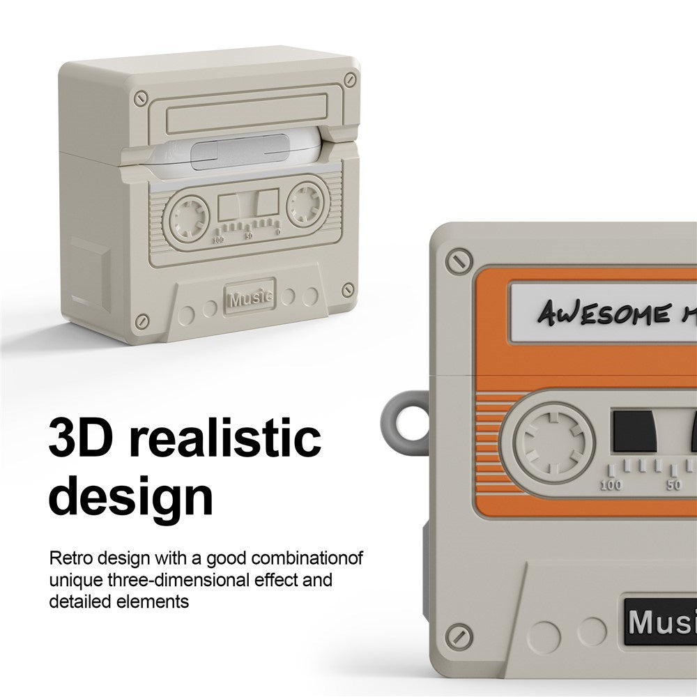 Apple AirPods (4. Gen.) Silikone Cover m. Kassettebånd Design - Grå