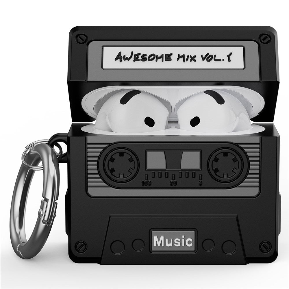 Apple AirPods (4. Gen.) Silikone Cover m. Kassettebånd Design - Sort