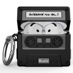Apple AirPods (4. Gen.) Silikone Cover m. Kassettebånd Design - Sort