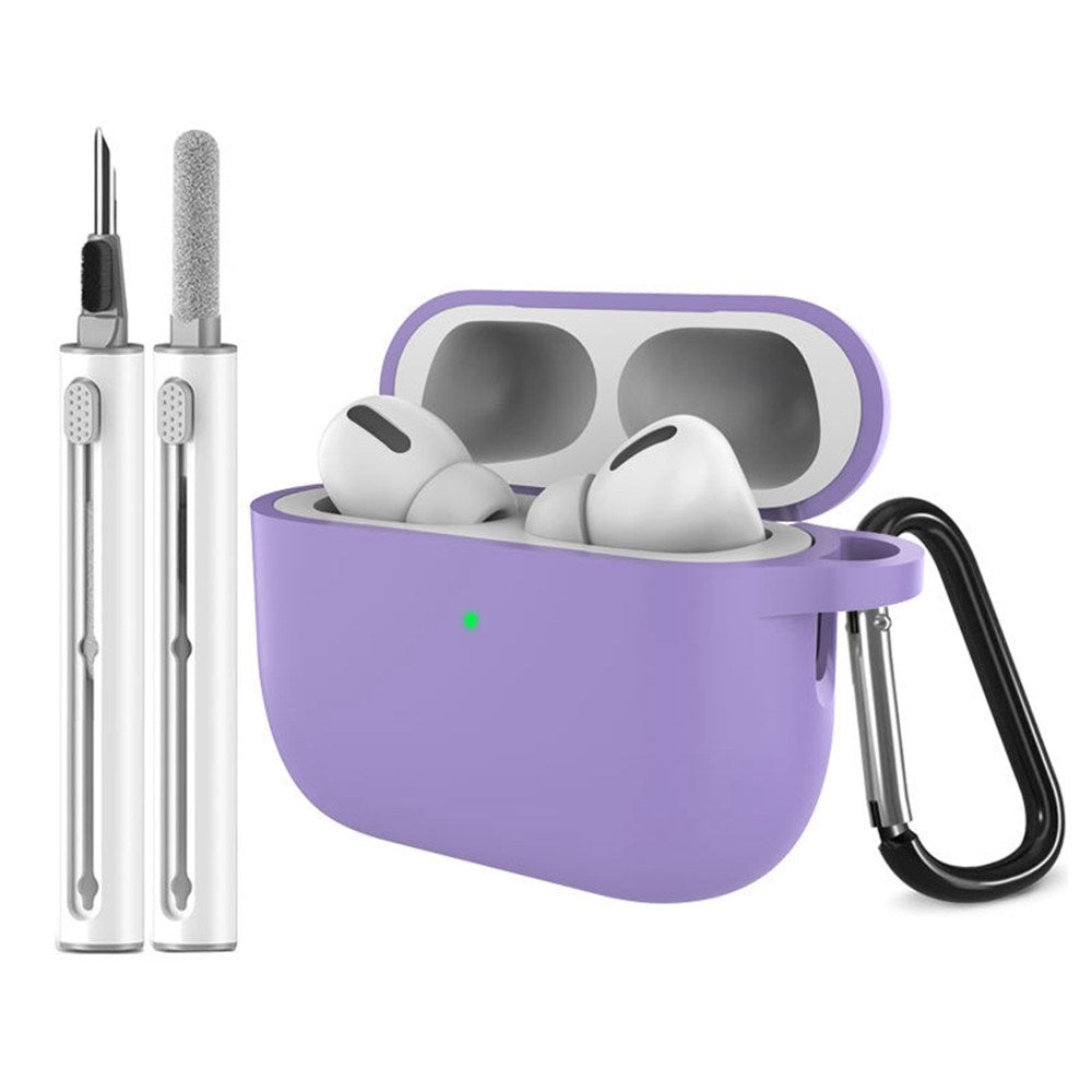 Apple AirPods Pro (3. gen.) Silikone Cover m. Karabinhage & Rengøringspen - Violet