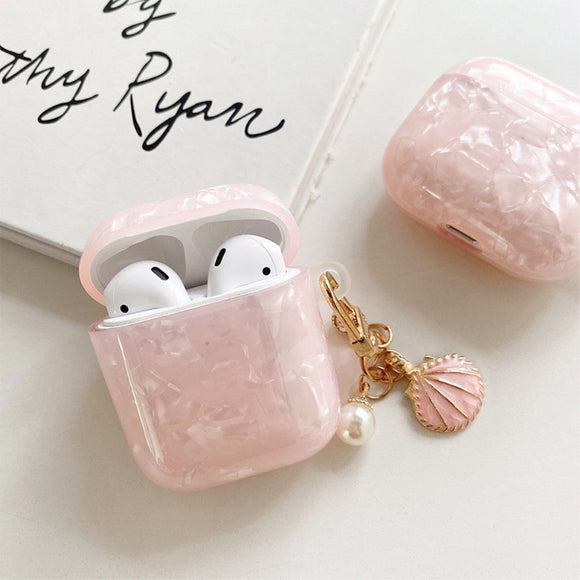 Apple AirPods (1 & 2. gen.) Plastik Cover m. Vedhæng - Marmor Design - Lyserød