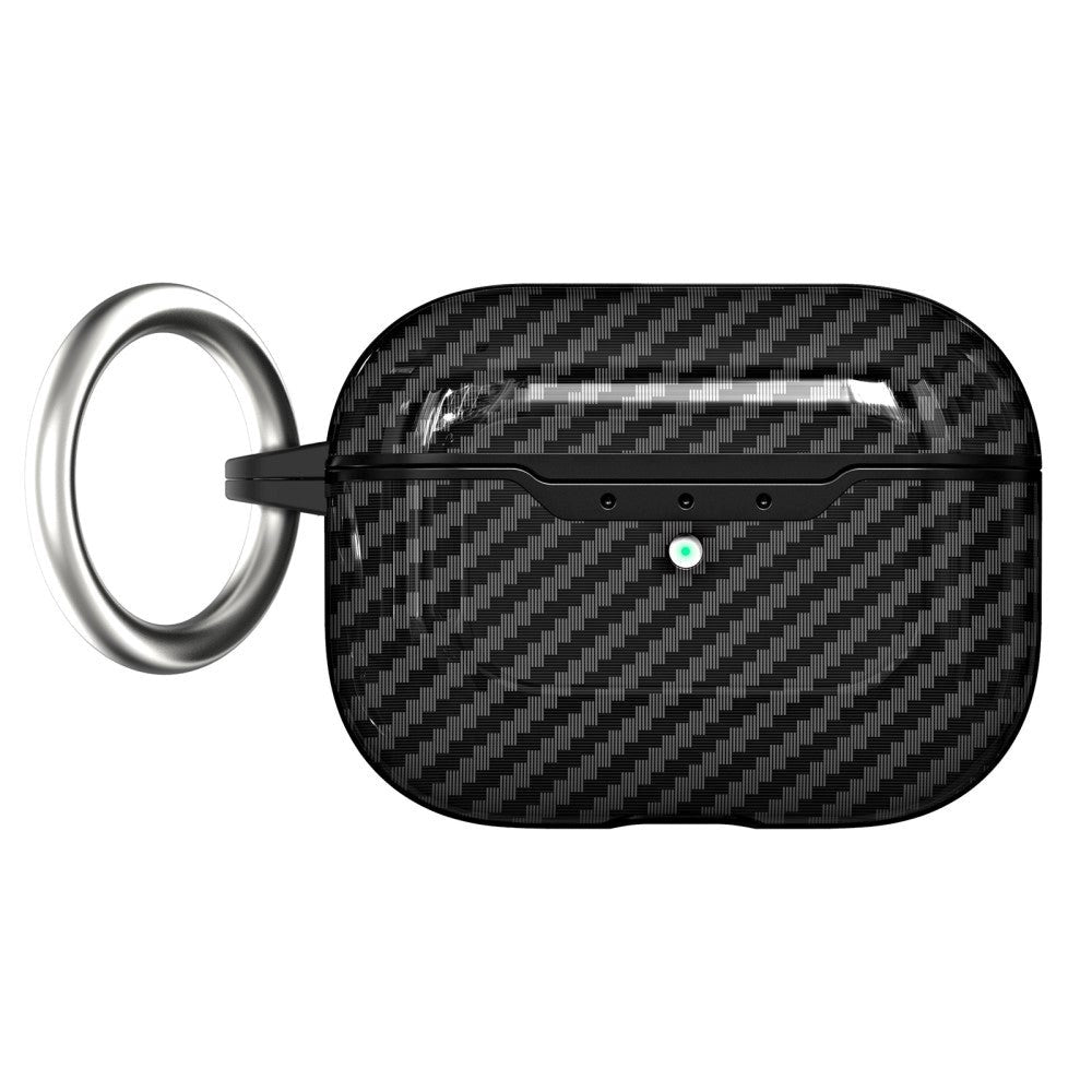 Apple AirPods Pro 2nd Gen (2022) Fleksibelt Plastik Cover m. Carbon Look & Nøglering - Sort