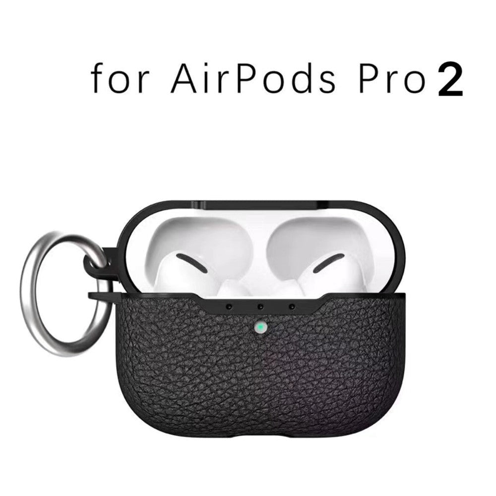 Apple AirPods Pro 2nd Gen (2022) Plastik Cover m. Lædertekstur og Nøglering - Sort