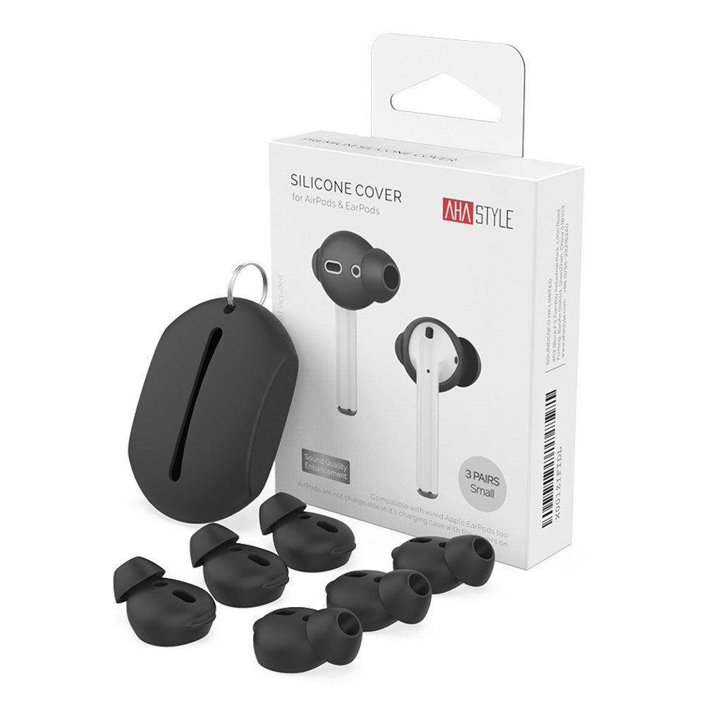Apple AirPods (1. & 2. Gen) Ørepuder 3 Sæt m. Opbevaringsetui - Str. S - Sort