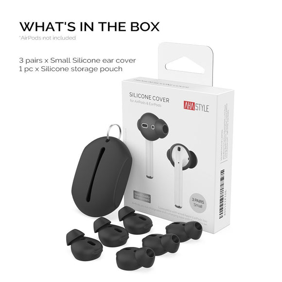 Apple AirPods (1. & 2. Gen) Ørepuder 3 Sæt m. Opbevaringsetui - Str. S - Sort
