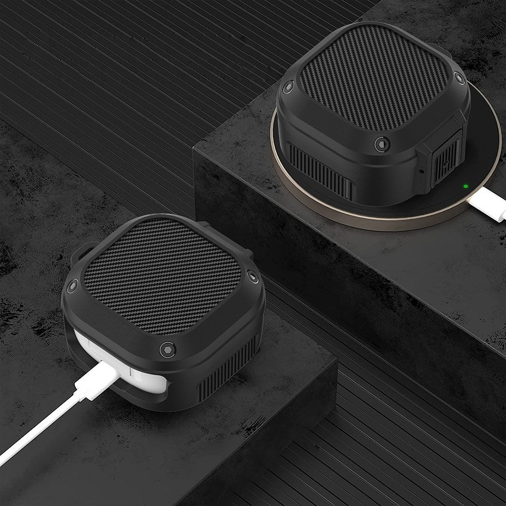 Samsung Galaxy Buds2 / Buds2 Pro / Buds Pro / Buds Live Hybrid Plast Cover m. Karabinhage - Lysegrøn