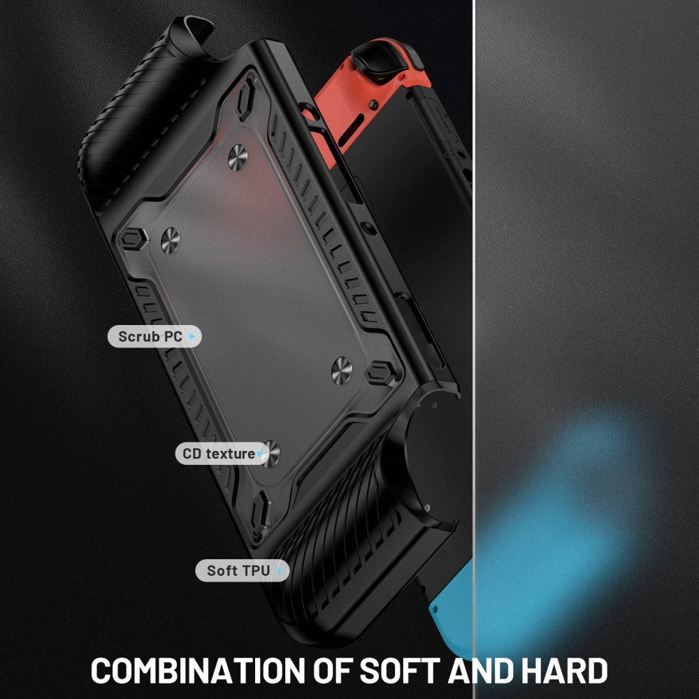 Nintendo Switch OLED Plastik Cover m. Ergonomisk Greb - Sort / Gennemsigtig