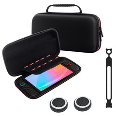 Nintendo Switch 2 Opbevaringstaske m. Silikone Kabelbinder & Joystick Grip Caps - Sort / Rød / Hvid