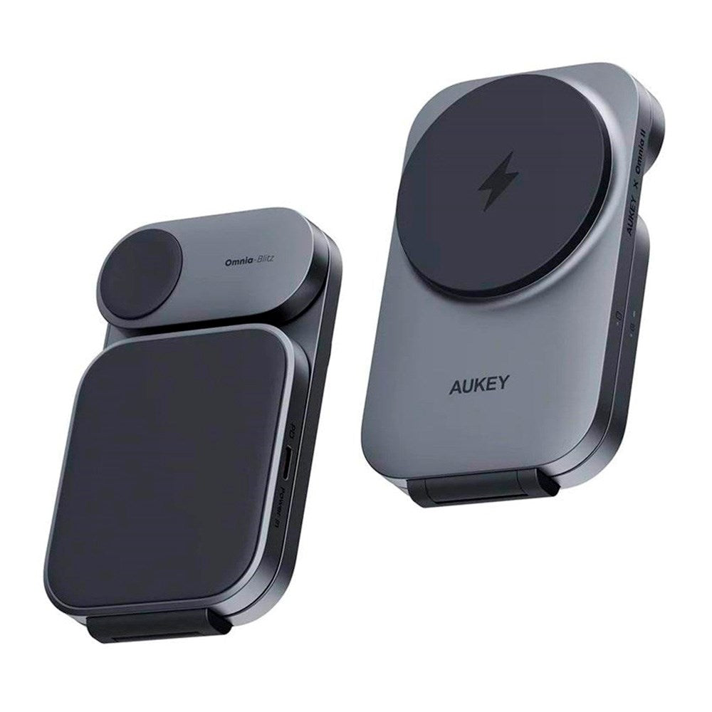 Aukey MagFusion 3-i-1 Magnetisk Foldbar Trådløs Oplader - MagSafe Kompatibel - Grå