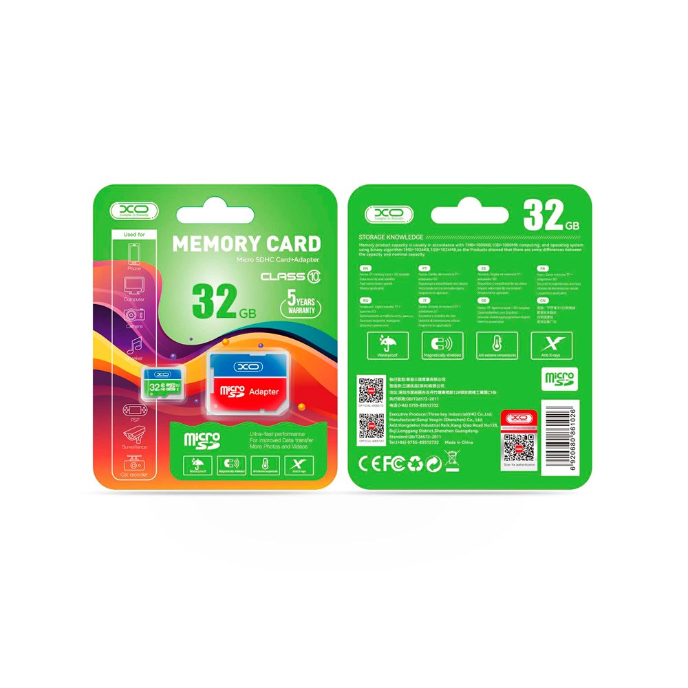 XO microSDHC Hukommelseskort m. Adapter 32GB